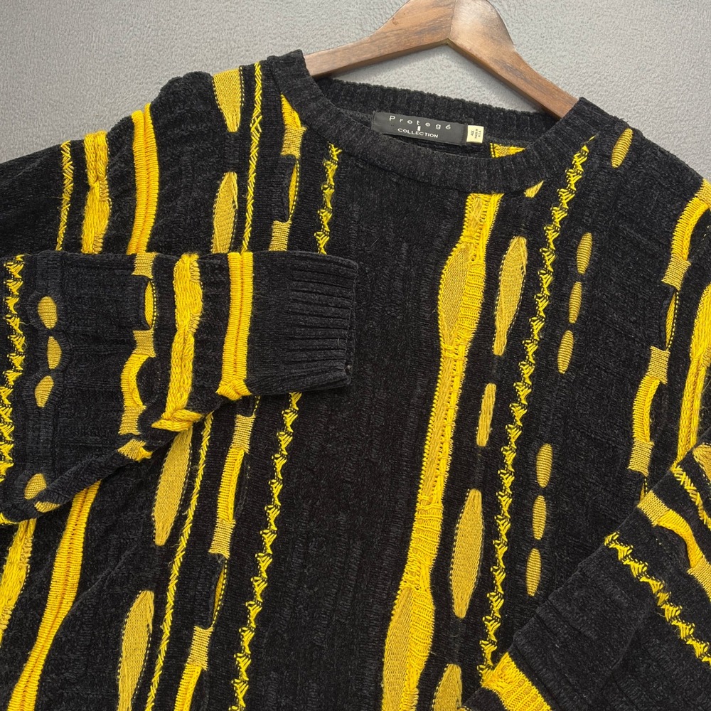VTG Protege Collection 3D Knit Sweater Men 4X Black/Yellow Coogi Made in USA